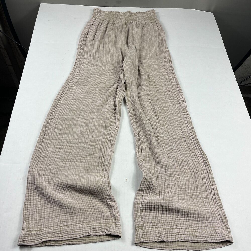 Z Supply Gauze Wide Leg Lounge Pants Women’s Size L Neutral Crinkle Cotton Relax - Picture 1 of 12